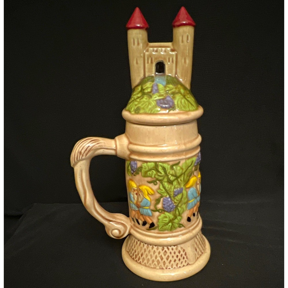 Vintage Judy Baker 1975 Breweriana Beer Stein with Figural Castle Lid Grapevine